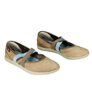 Teva Mary Jane‎ Slip On Shoes sz 8.5 Women Hydro Life Leather Beige Blue Loafers